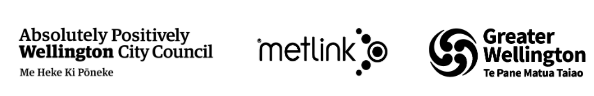 Logos for Wellington City Council, Metlink and Greater Wellington Regional Council