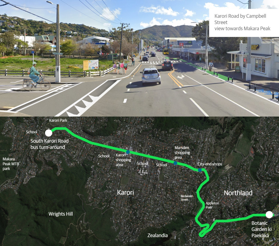 Map of Karori Connections main route from Glenmore Street to west Karori